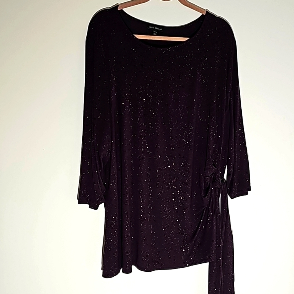 LANE BRYANT, Y2K women's purple top with gold bling. Size 22/24. Tie at side.